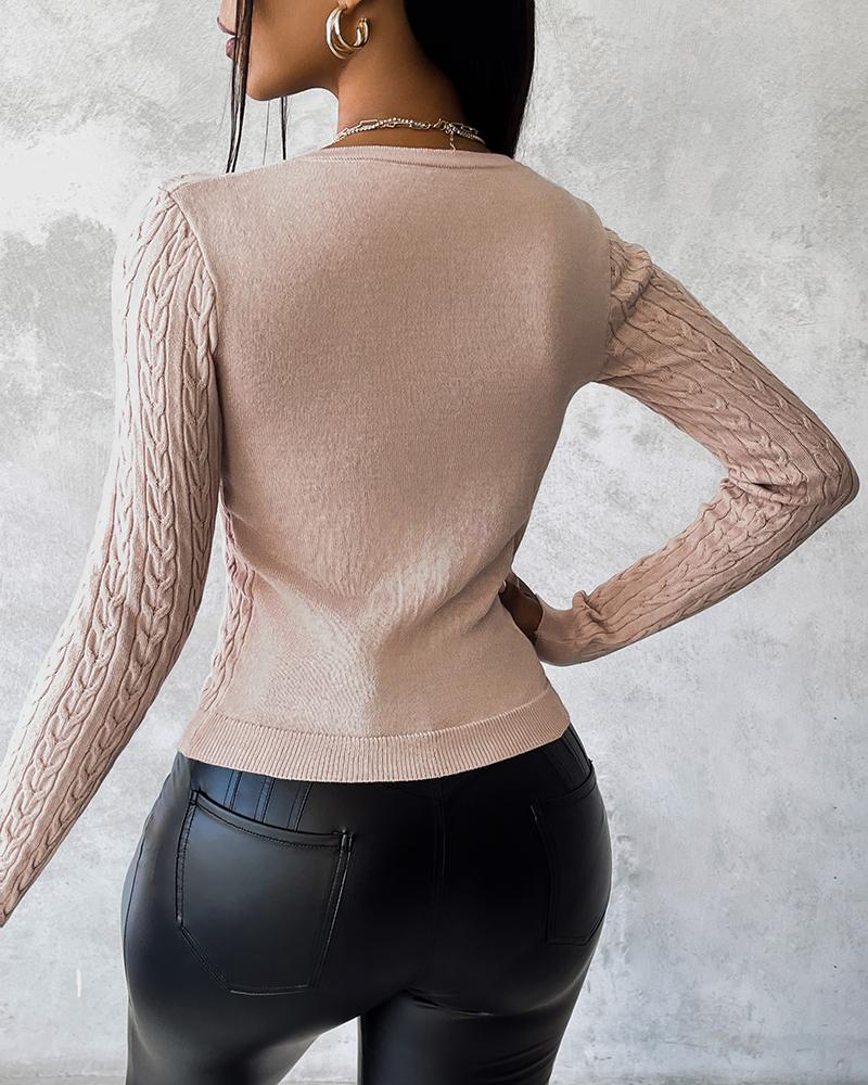 Crewneck Long Sleeve Ribbed Top Half Zipper Design Casual Pullover Tops