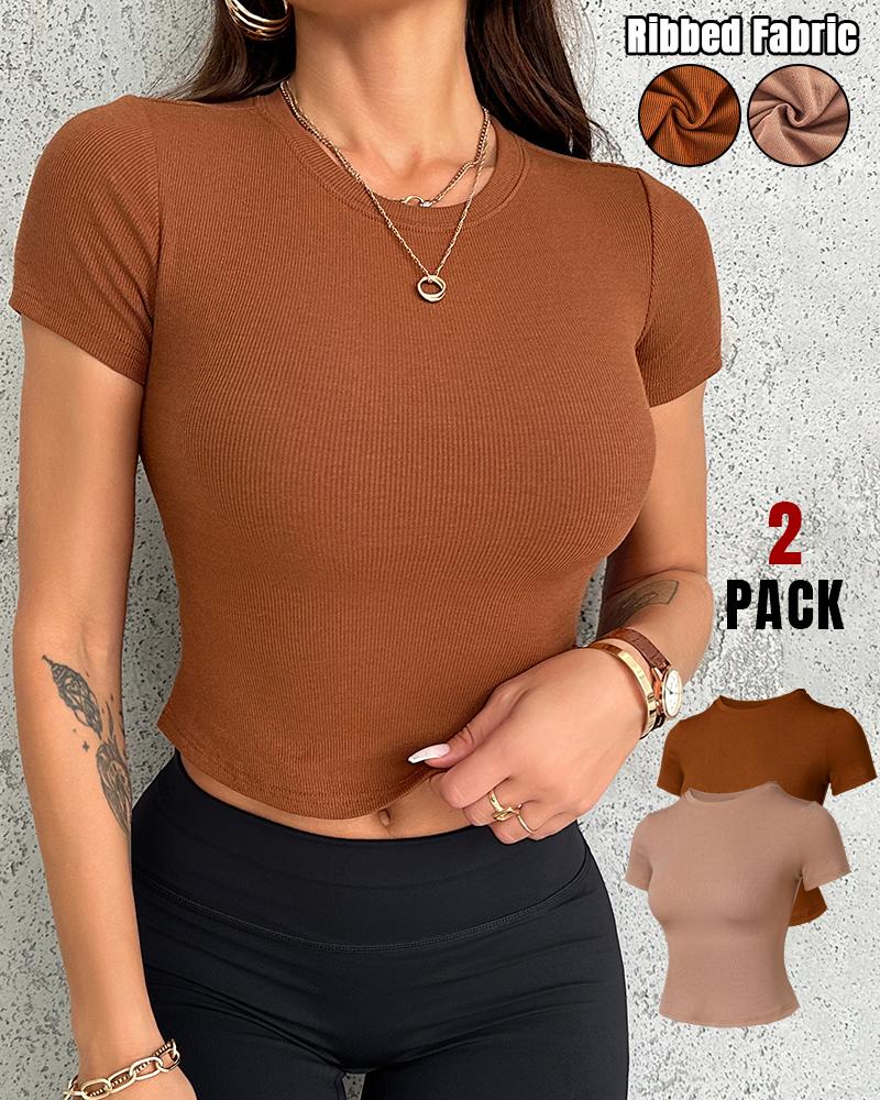 2-Pack Crewneck Short Sleeve Skinny Ribbed T-Shirt