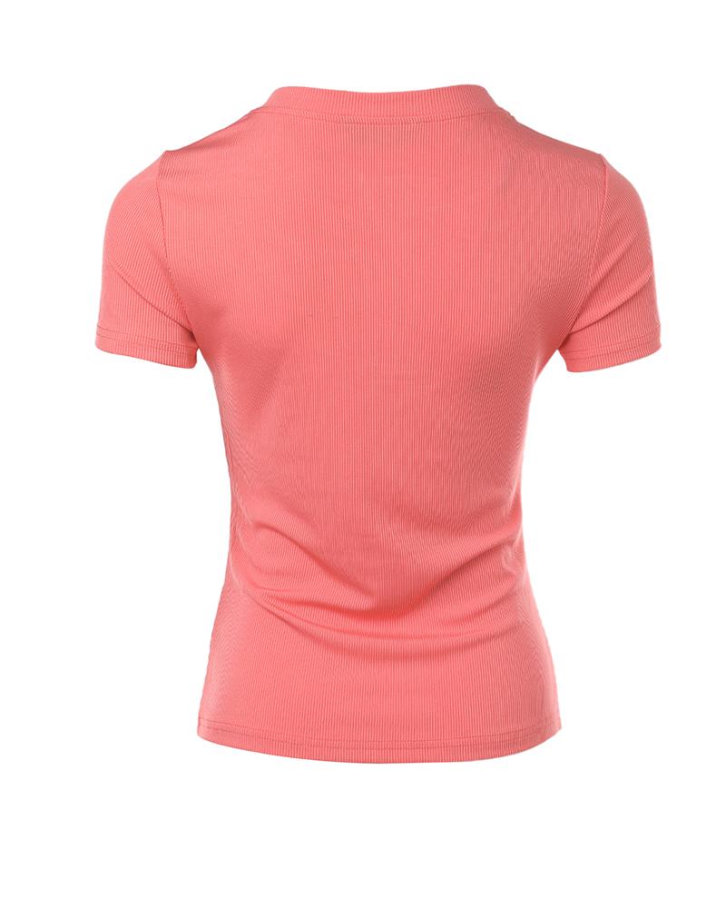Long Sleeve T Shirts Button Down Slim Fit Tops Crewneck Ribbed Top