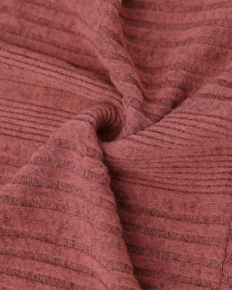 Crewneck Long Sleeve Ribbed Top Half Zipper Design Casual Pullover Tops