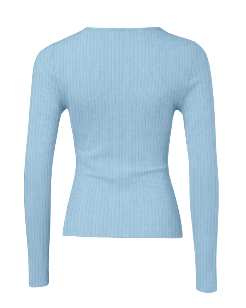 Long Sleeve Top Button Down Slim Fit Tops Crewneck Ribbed Knit Shirt