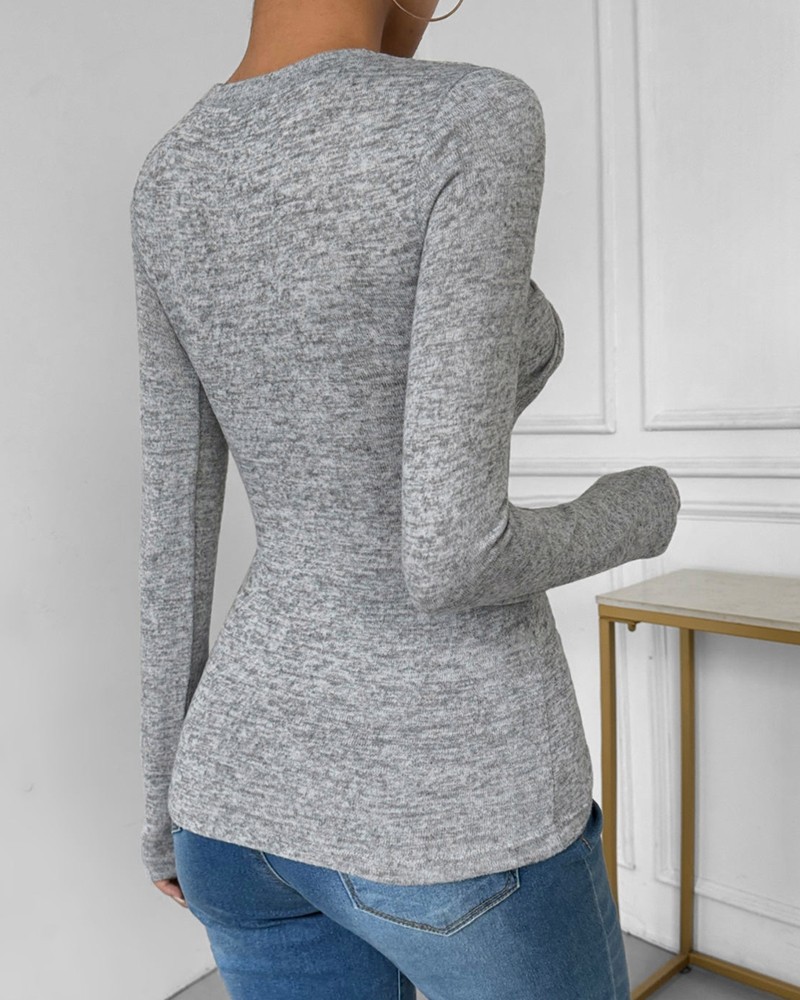 O-neck Long Sleeve Twisted Slim Fit Top