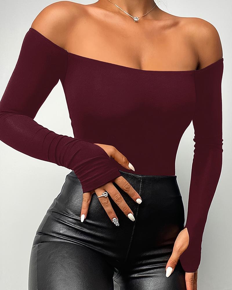 Long Sleeve Slim Fit Tops Casual Cold Shoulder Buckled Blouse Shirts