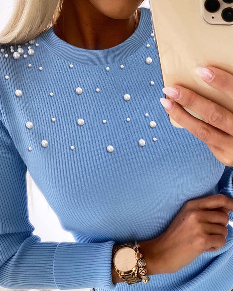 Crewneck Long Sleeve Ribbed Top Half Zipper Design Casual Pullover Tops