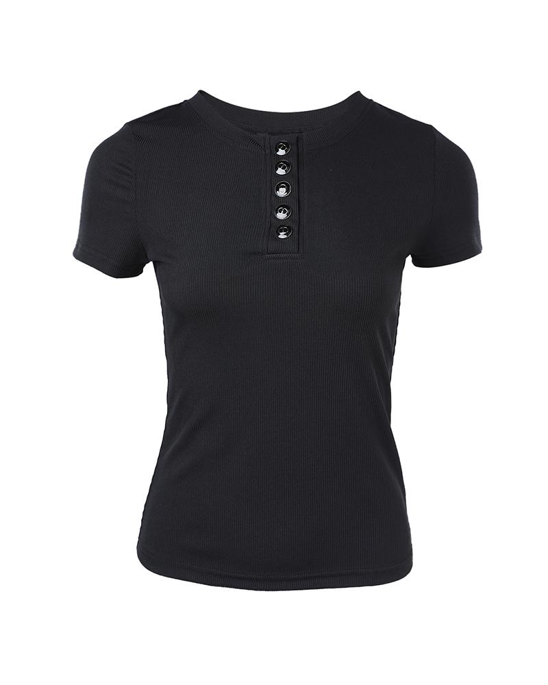 Long Sleeve T Shirts Button Down Slim Fit Tops Crewneck Ribbed Top