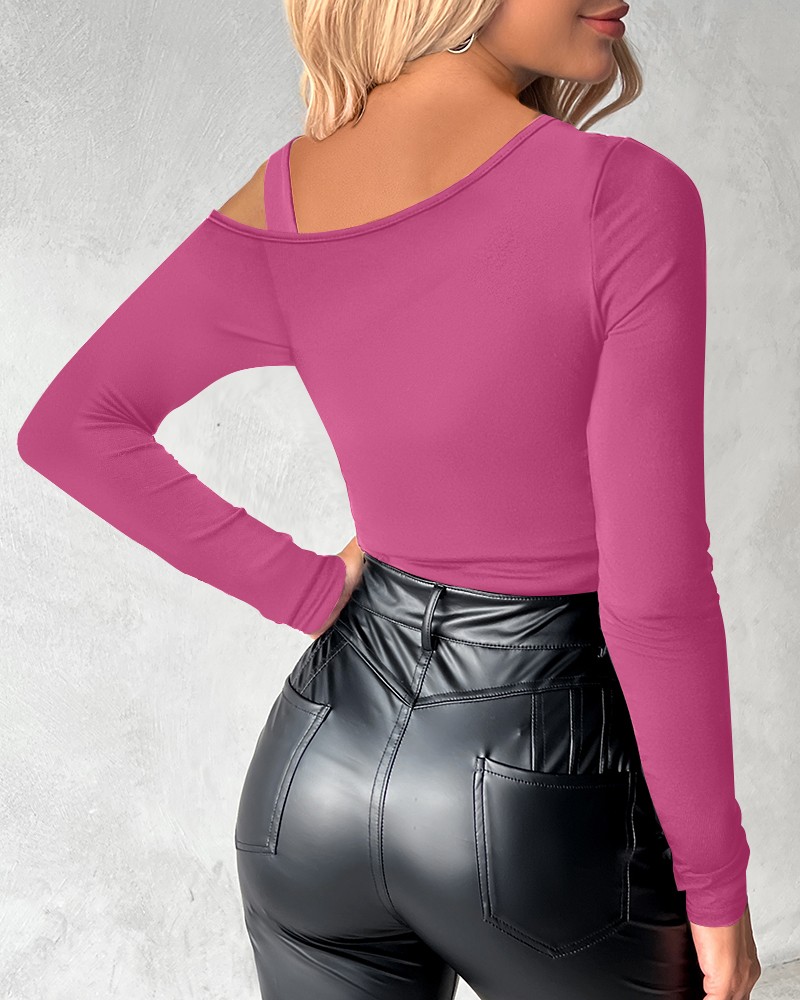 Rhinestone Hollow Out Cold Shoulder Top