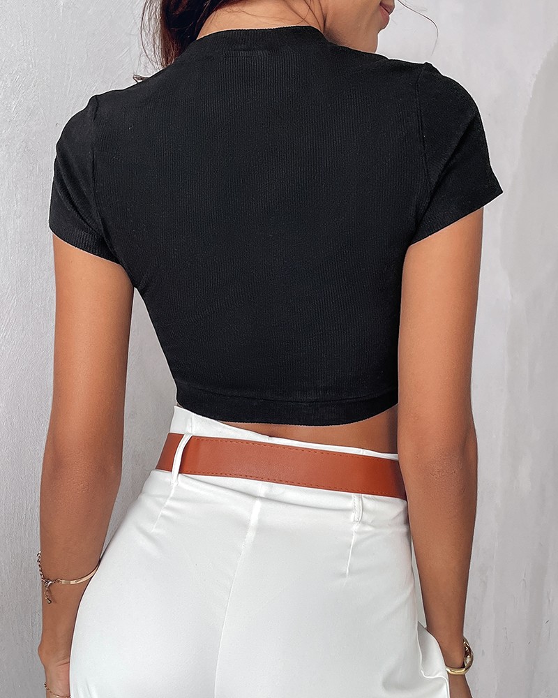 Asymmetrical Neck Short Sleeve T-Shirt