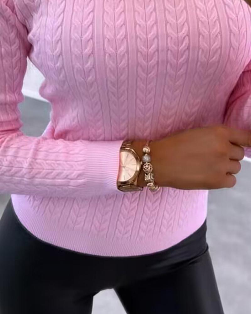 Crewneck Long Sleeve Ribbed Top Half Zipper Design Casual Pullover Tops