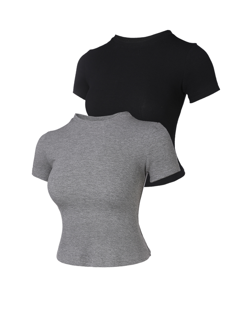 2-Pack Crewneck Short Sleeve Skinny Ribbed T-Shirt