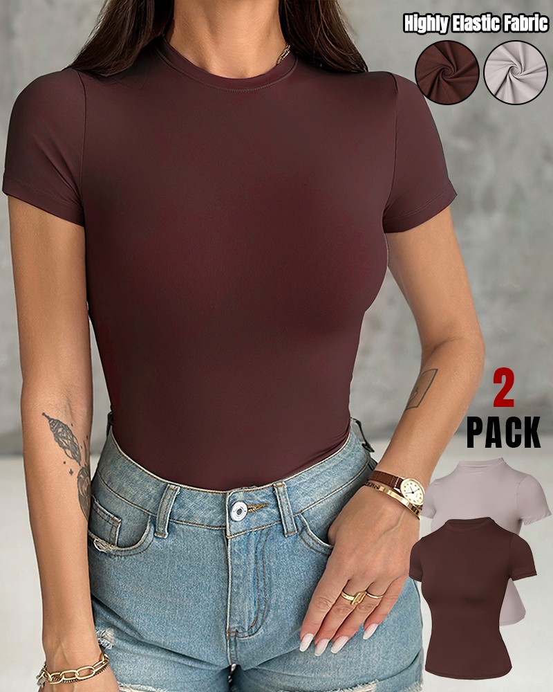 2-Pack Crewneck Short Sleeve Tee Slim Fit Basic T-Shirts