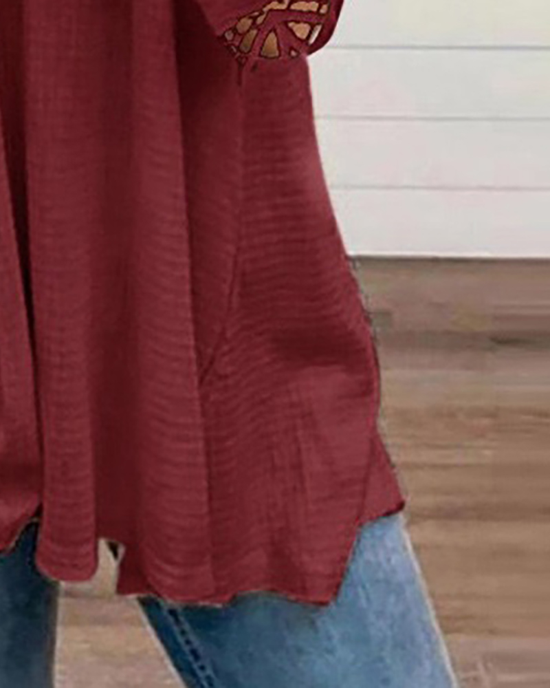 Cold Sleeve Zipper Front Lace Trim Top