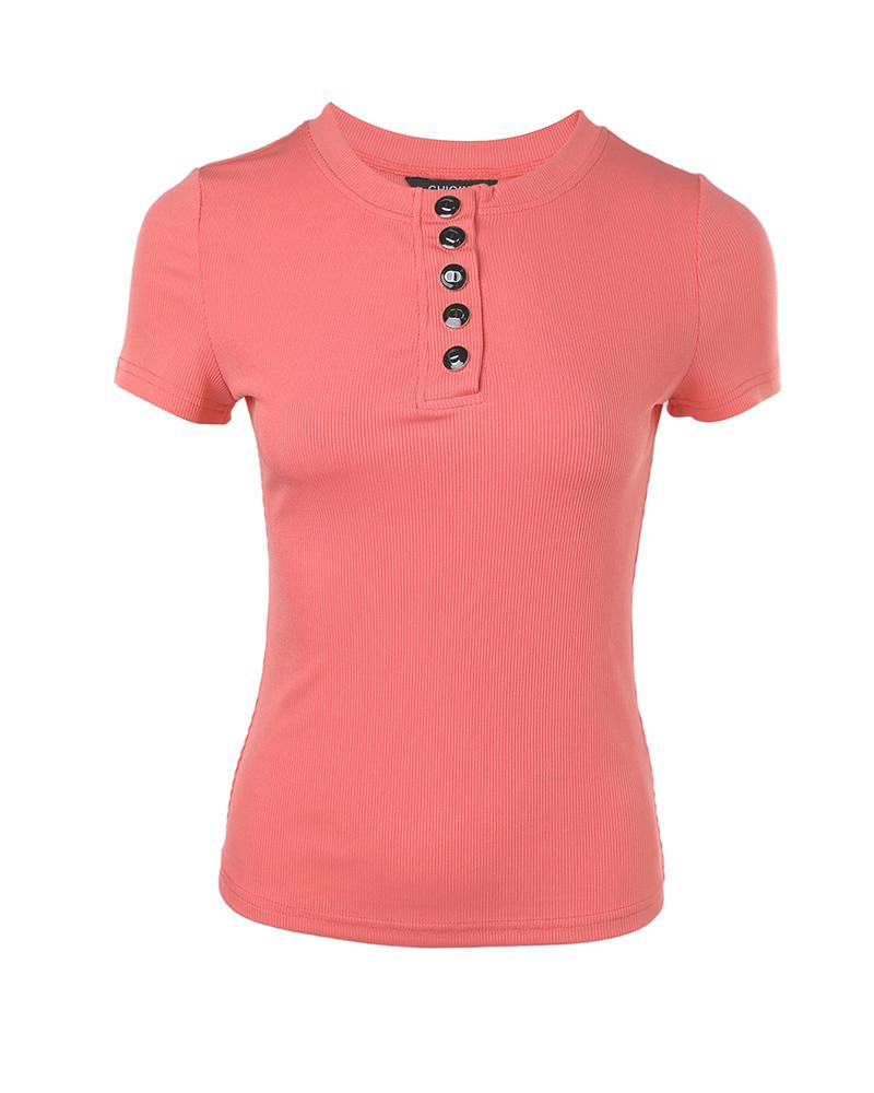 Long Sleeve T Shirts Button Down Slim Fit Tops Crewneck Ribbed Top