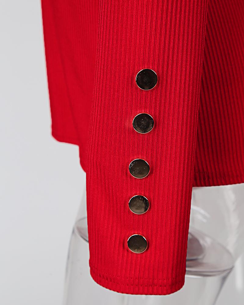 V Neck Button Down Slim Fit Ribbed Top Long Sleeve Pullover Casual Shirts