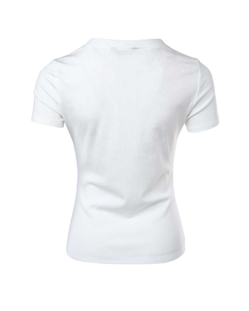 Long Sleeve T Shirts Button Down Slim Fit Tops Crewneck Ribbed Top