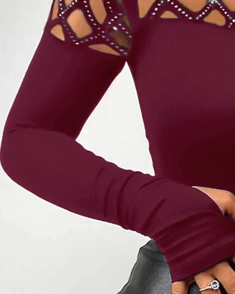 Long Sleeve Slim Fit Tops Casual Cold Shoulder Buckled Blouse Shirts