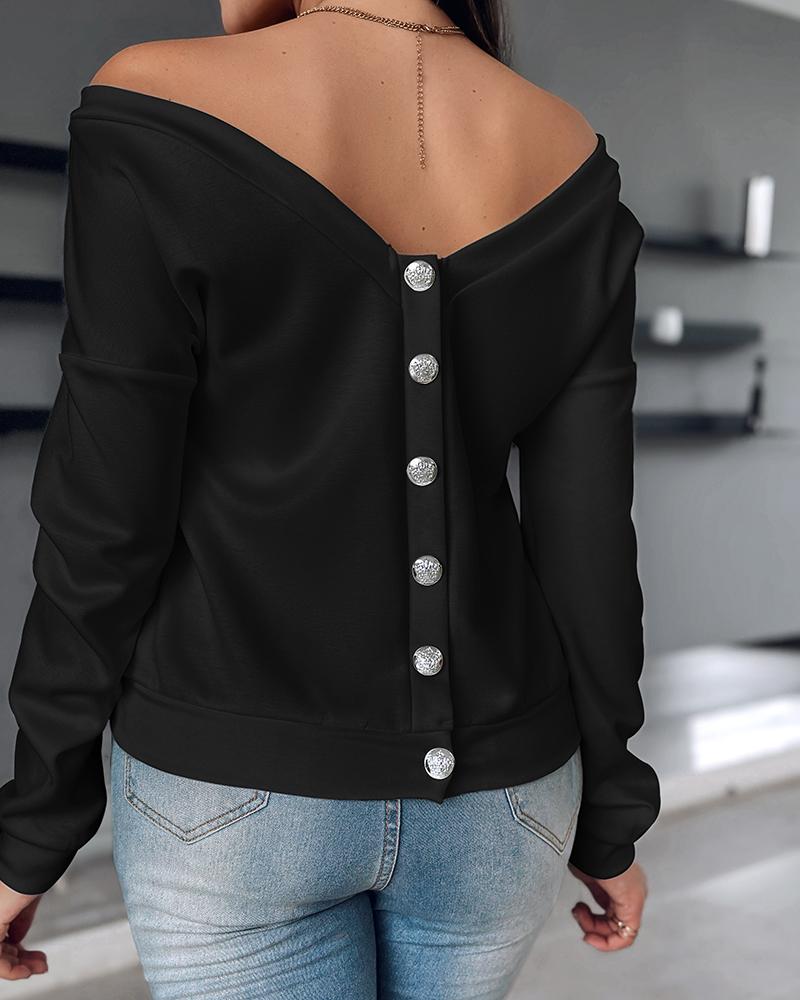 Long Sleeve Backless Buttoned Top
