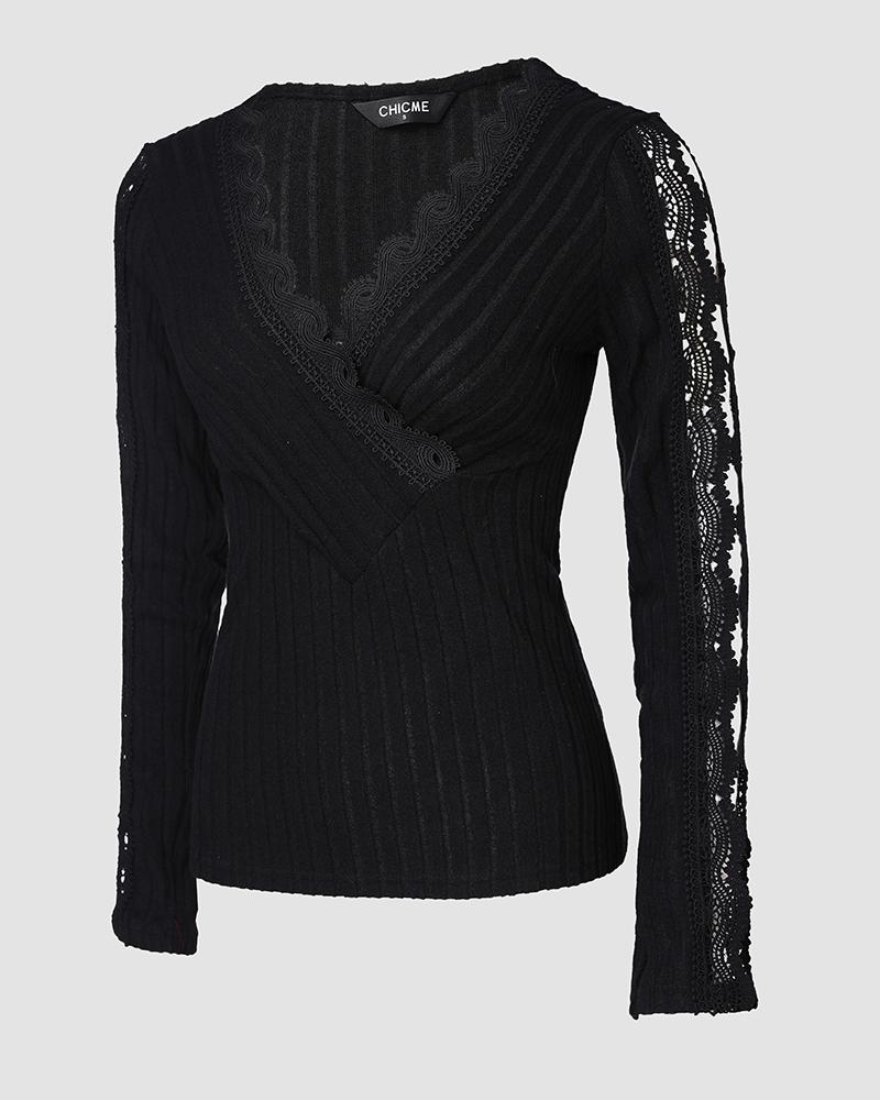 Cold Shoulder Contrast Lace Beaded Top