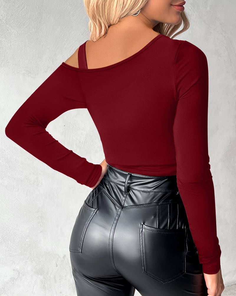 Contrast Lace Cutout Long Sleeve Top