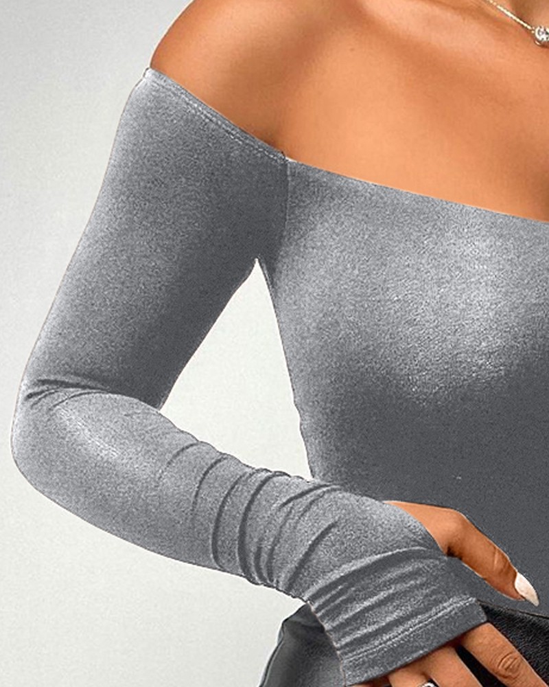 Long Sleeve Slim Fit Tops Casual Cold Shoulder Buckled Blouse Shirts