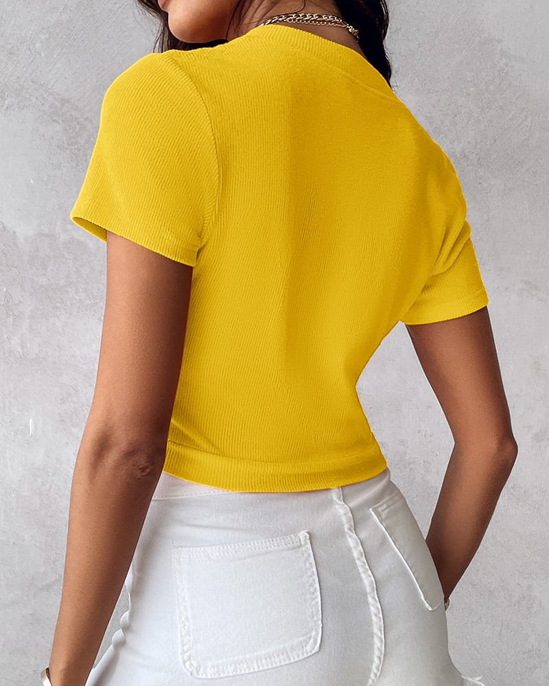 Asymmetrical Neck Short Sleeve T-Shirt