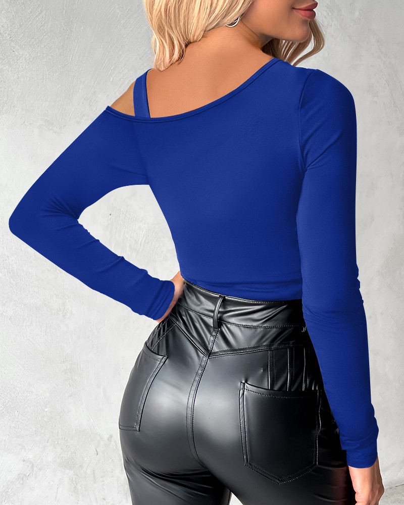 Long Sleeve Slim Fit Tops Casual Cold Shoulder Buckled Blouse Shirts