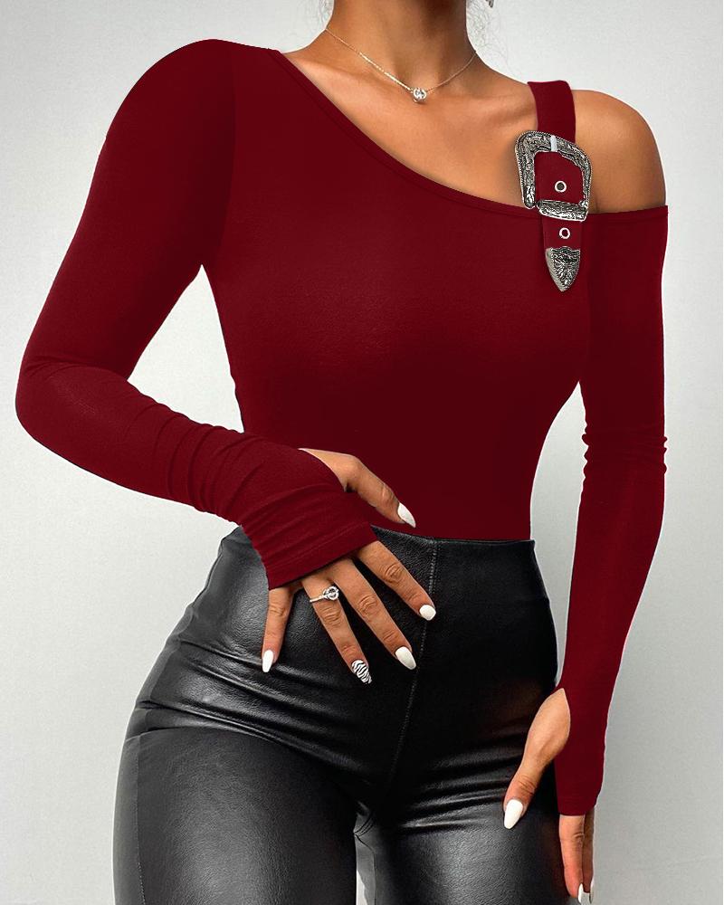 Long Sleeve Cutout Top with Bowknot Decor Casual Slim Fit Pullover Top