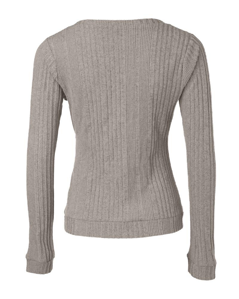 Crewneck Long Sleeve Ribbed Top Half Zipper Design Casual Pullover Tops