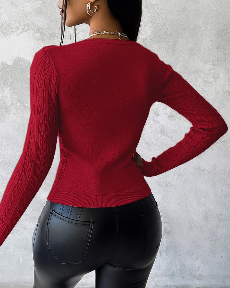 Crewneck Long Sleeve Ribbed Top Half Zipper Design Casual Pullover Tops