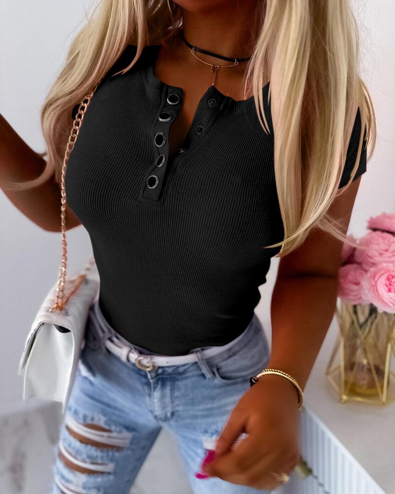 Long Sleeve T Shirts Button Down Slim Fit Tops Crewneck Ribbed Top