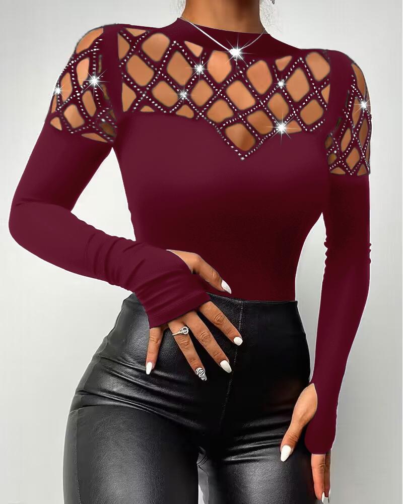 Contrast Lace Cutout Long Sleeve Top