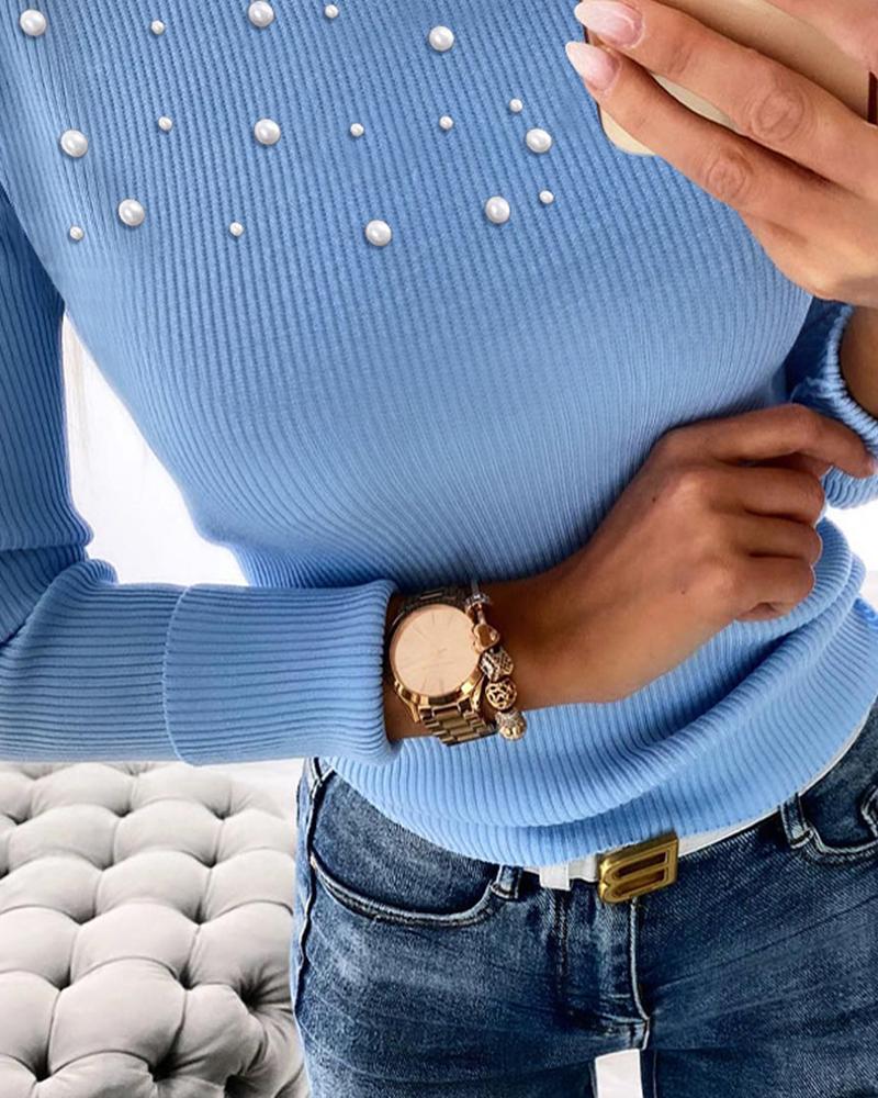 Crewneck Long Sleeve Ribbed Top Half Zipper Design Casual Pullover Tops