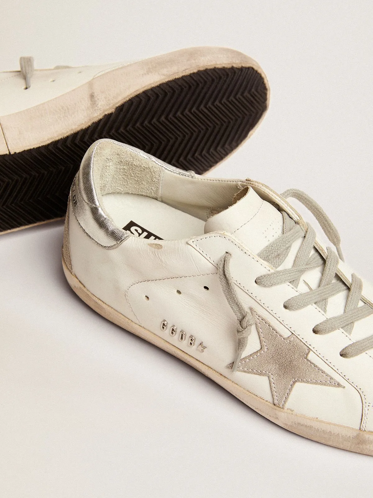 White leather Super-Star sneakers with glittery heel tab