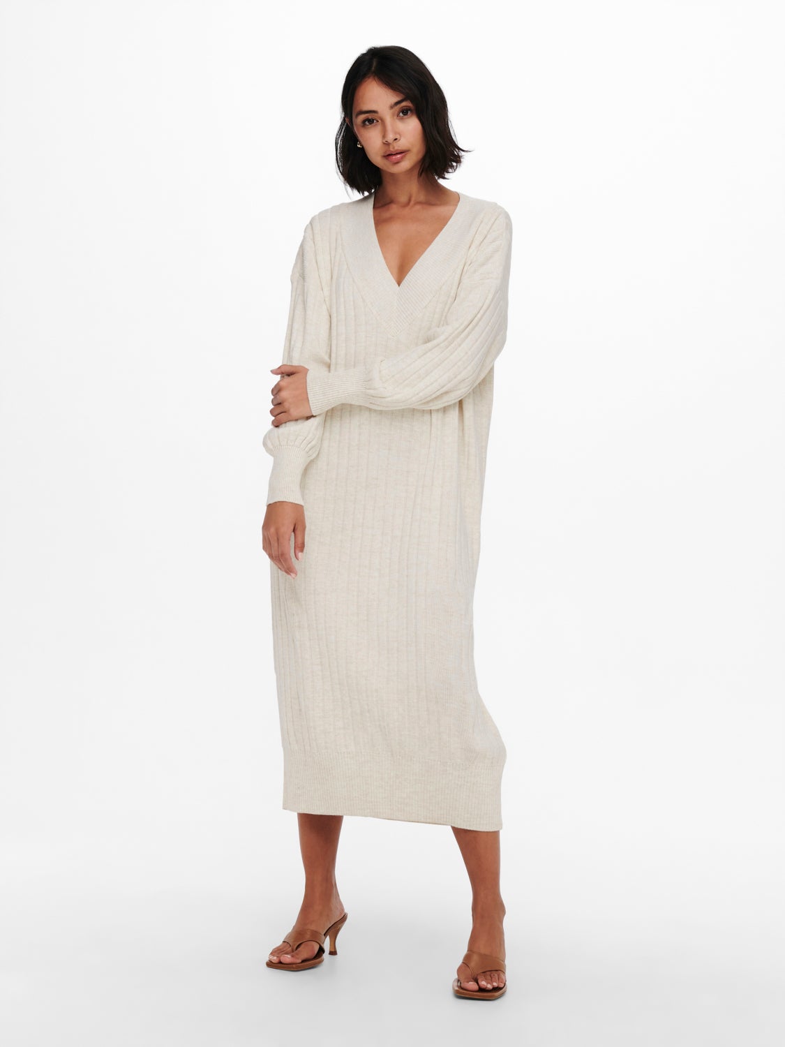 Midi V-Neck Knitted Dress