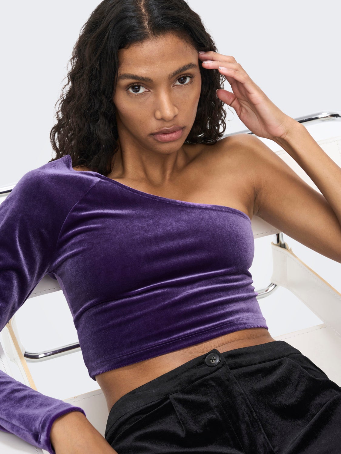 One shoulder Velvet Top