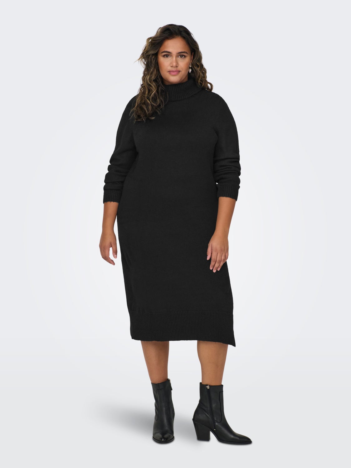 Curvy roll neck knit dress