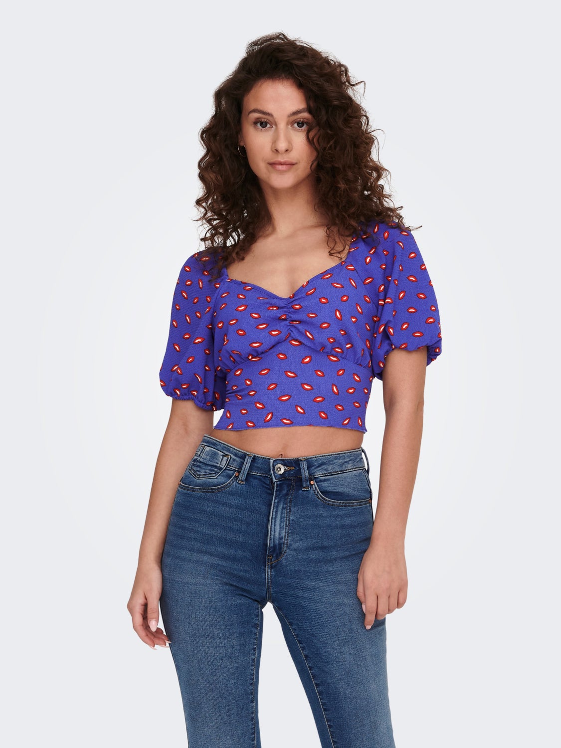 Cropped Top with Puff Sleeves