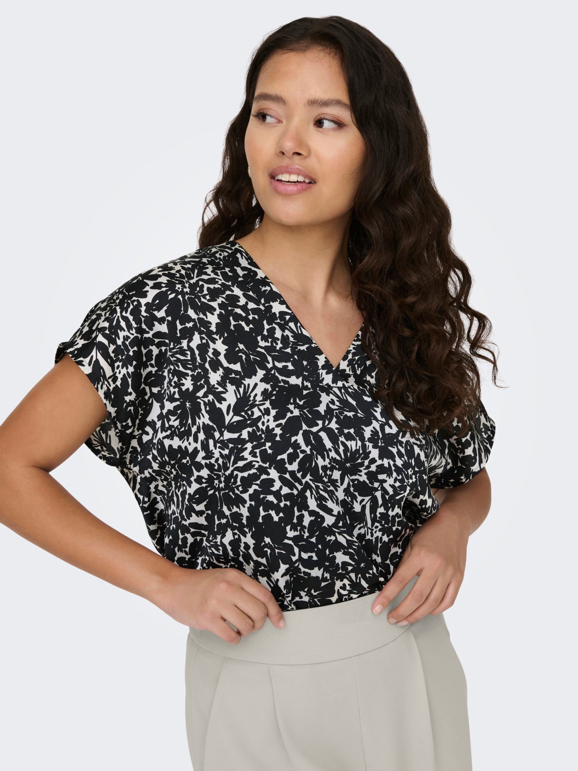 V-neck sateen top