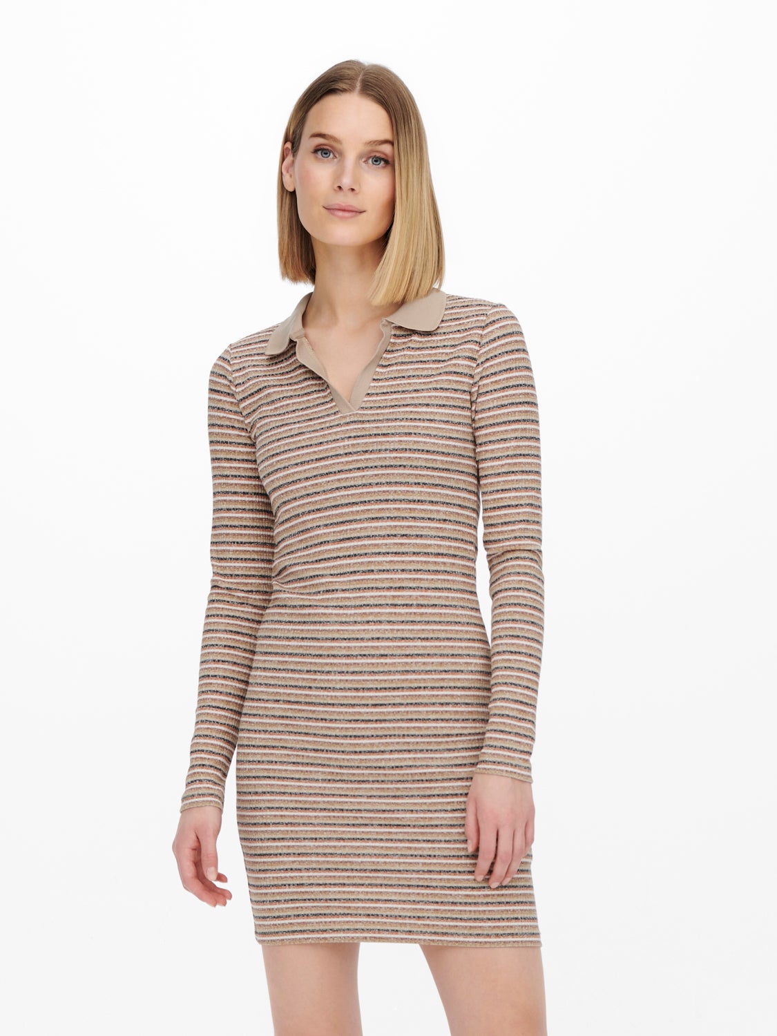 Striped collar detailed Dress
