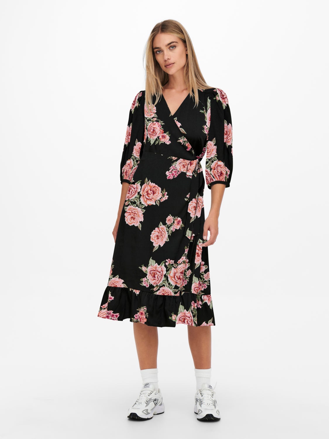 3/4 sleevved wrap Midi dress