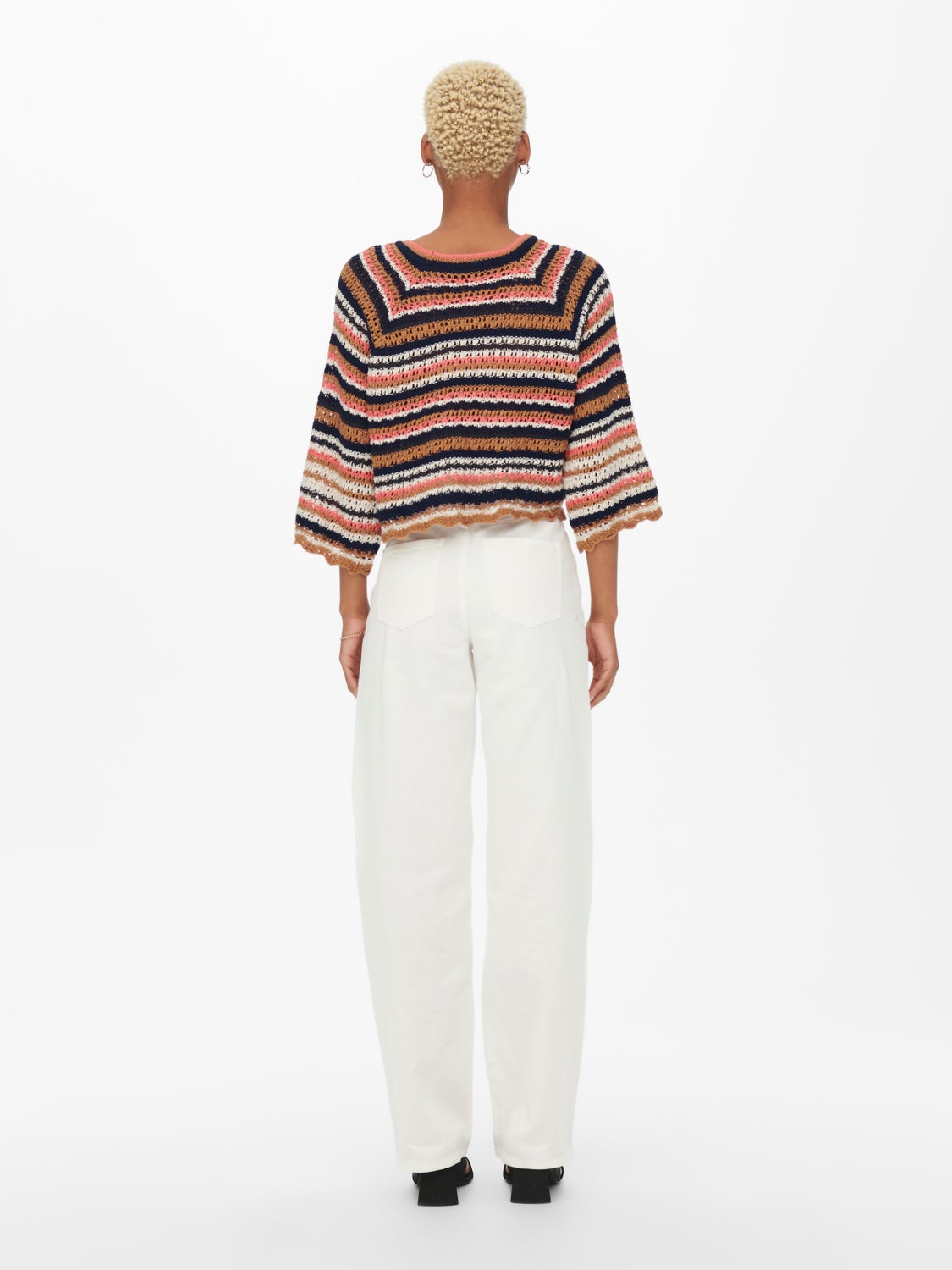 Striped 7/8 sleeved Knitted Pullover