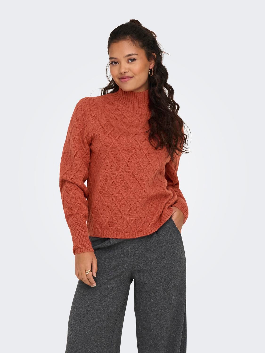 Knit pullover with high neck