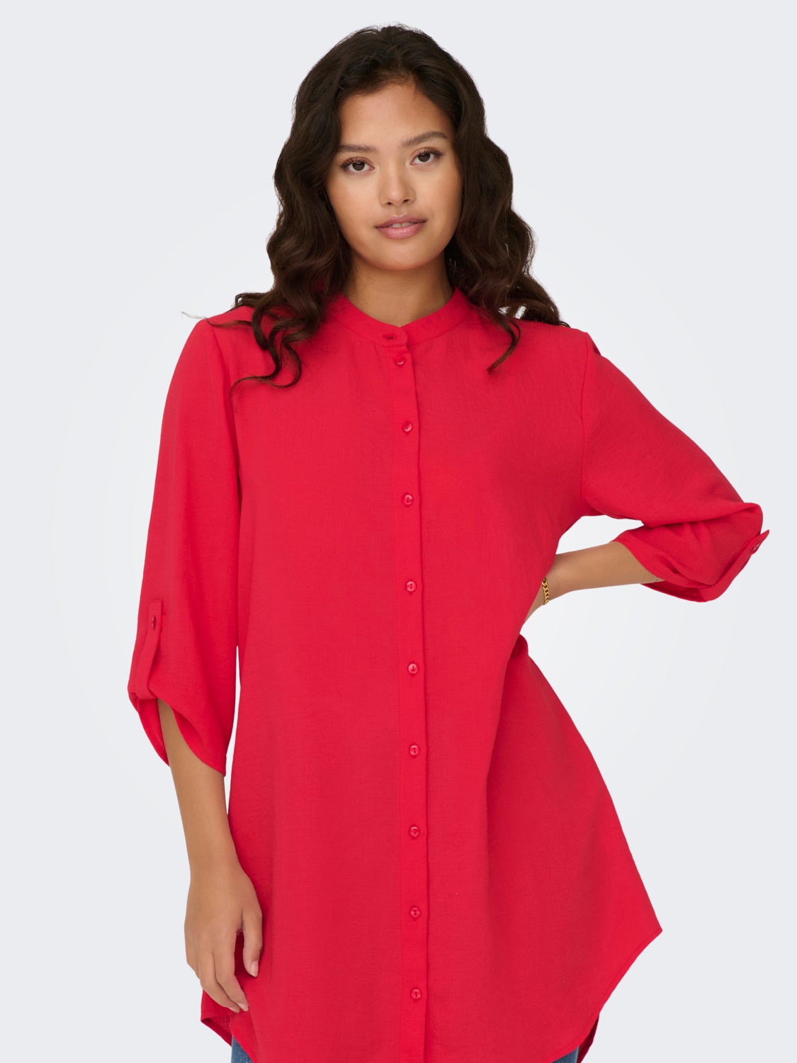Mini shirt dress with china collar