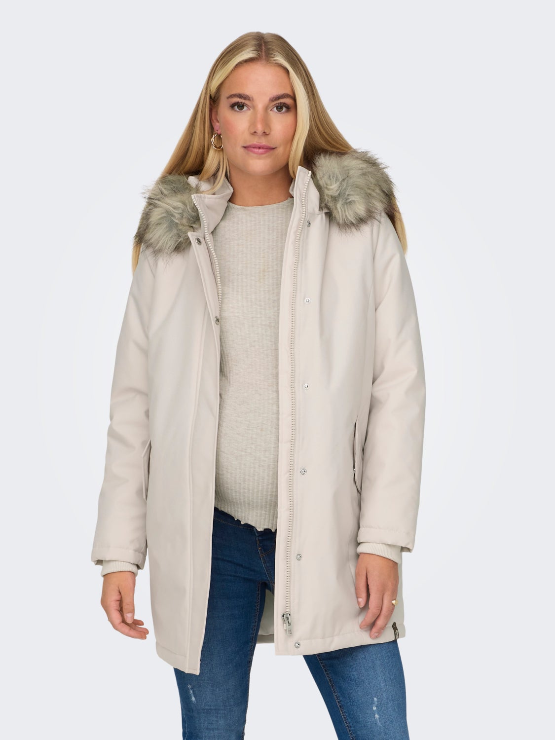 Hood with detachable faux fur edge Maternity Parka