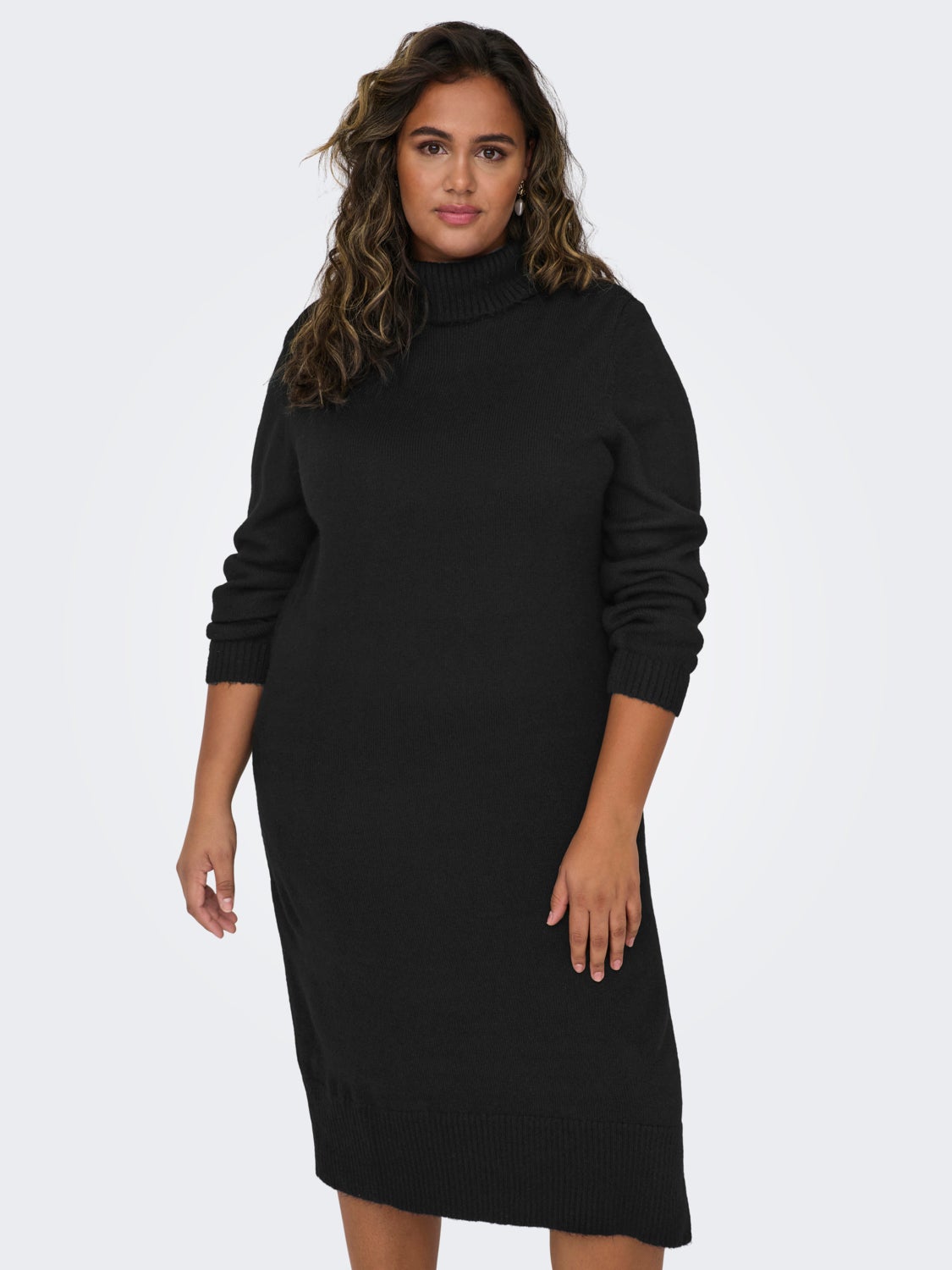 Curvy roll neck knit dress