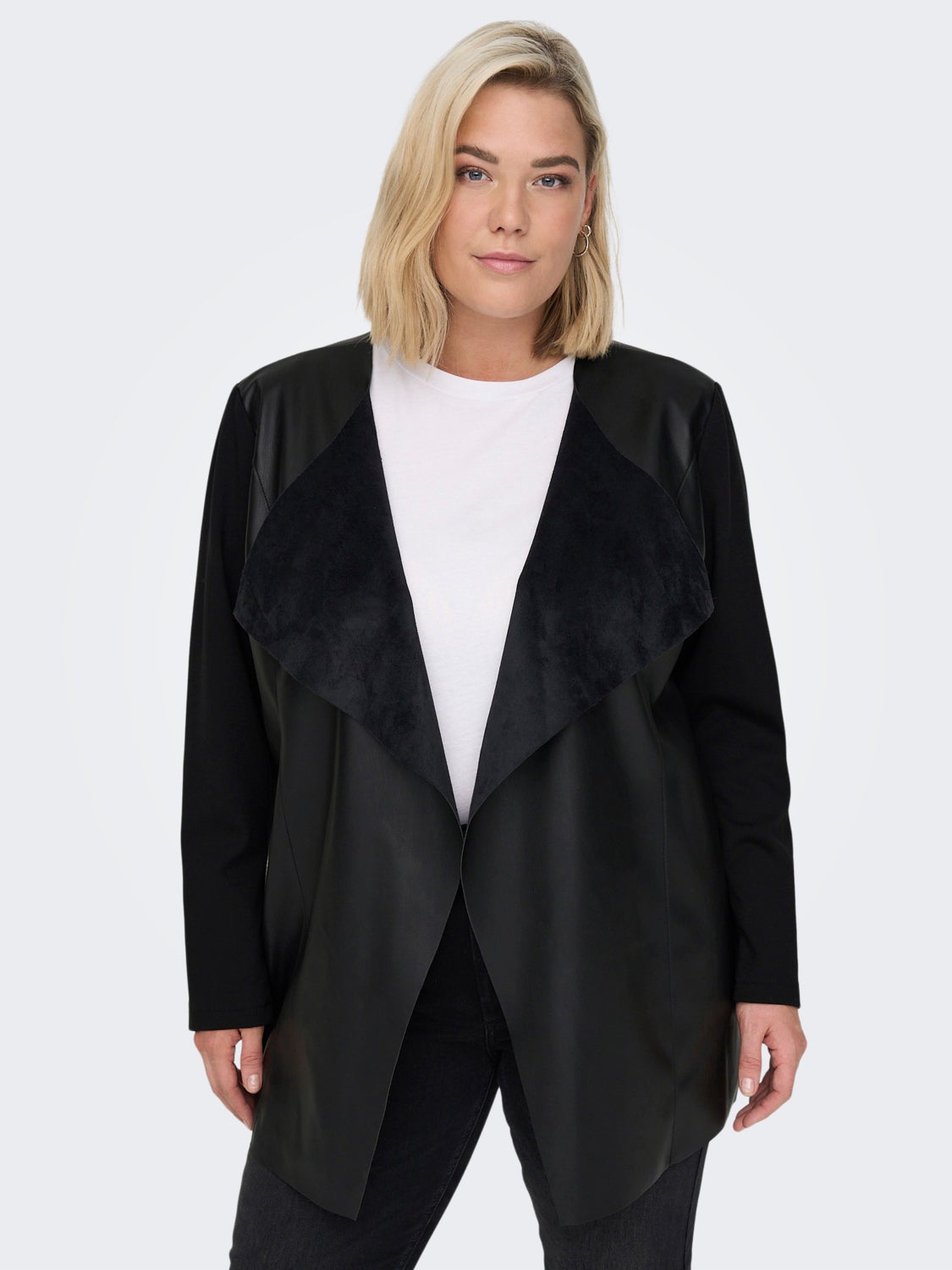 Curvy faux leather coatigan