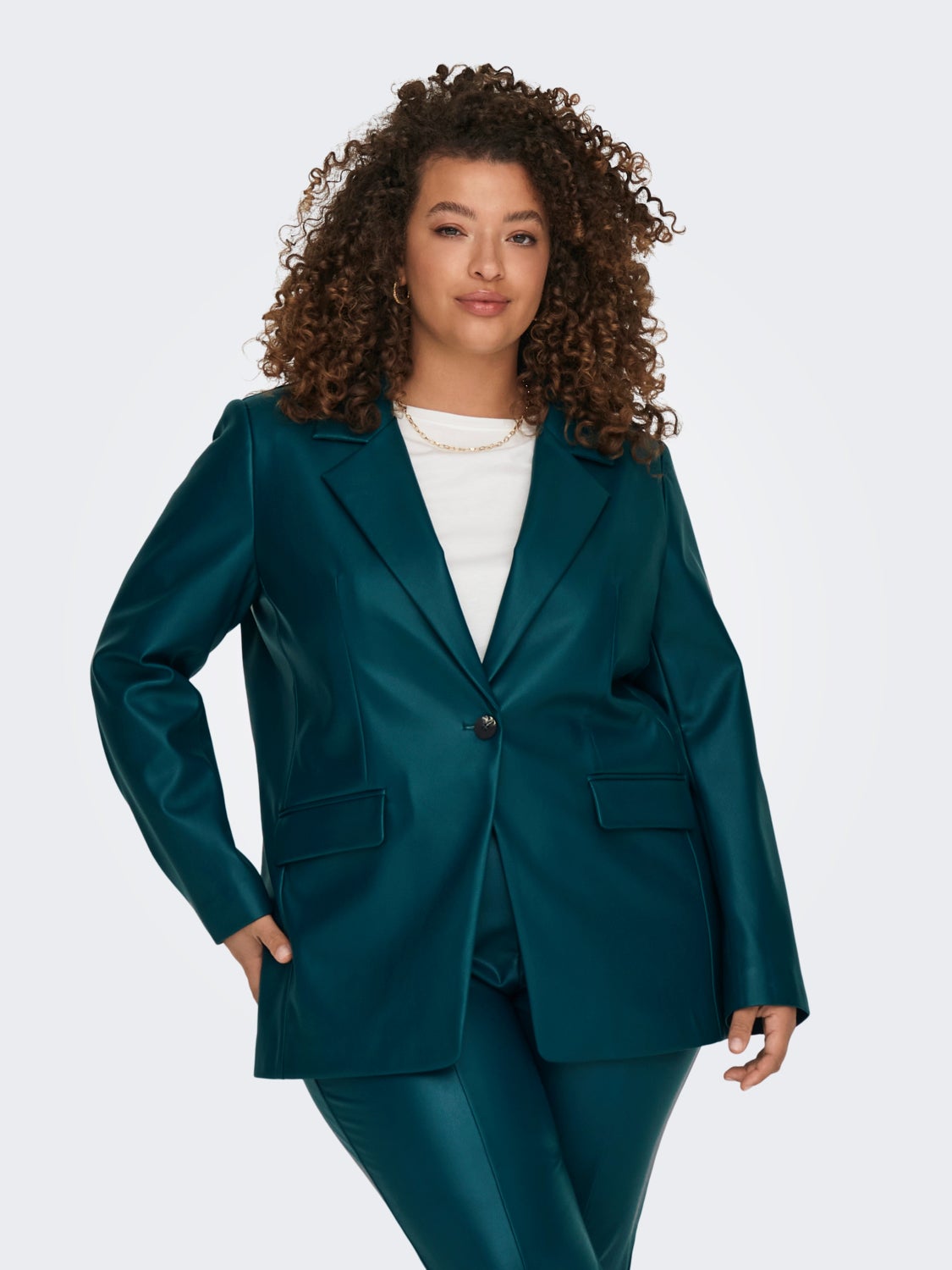 Curvy faux leather blazer