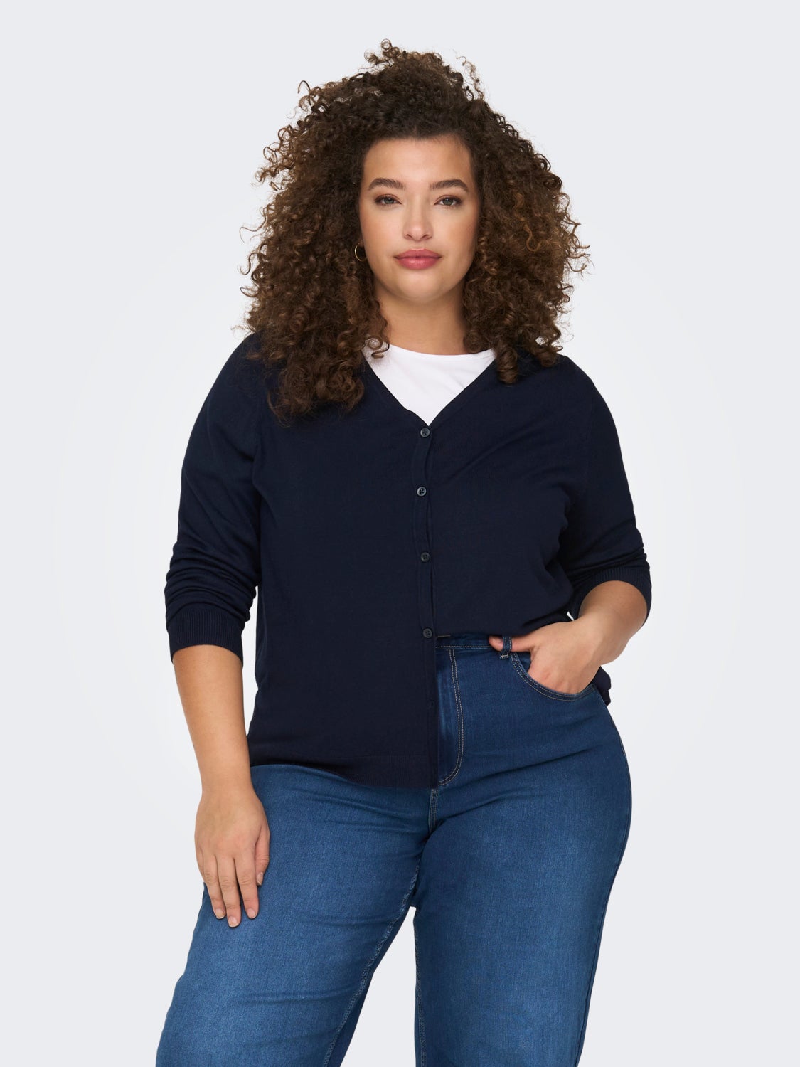 Curvy Solid Knitted Cardigan