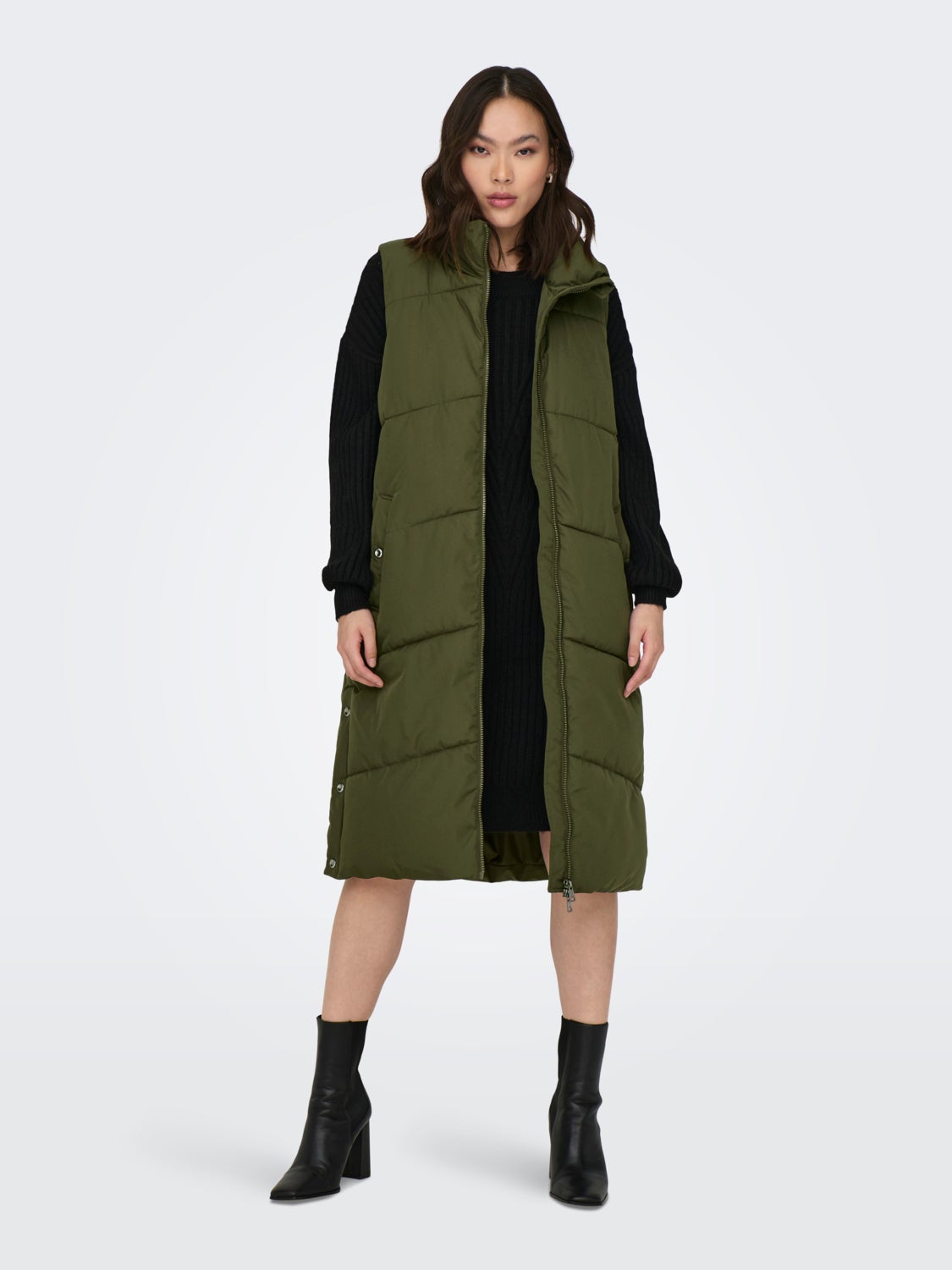 Long high neck puffer vest