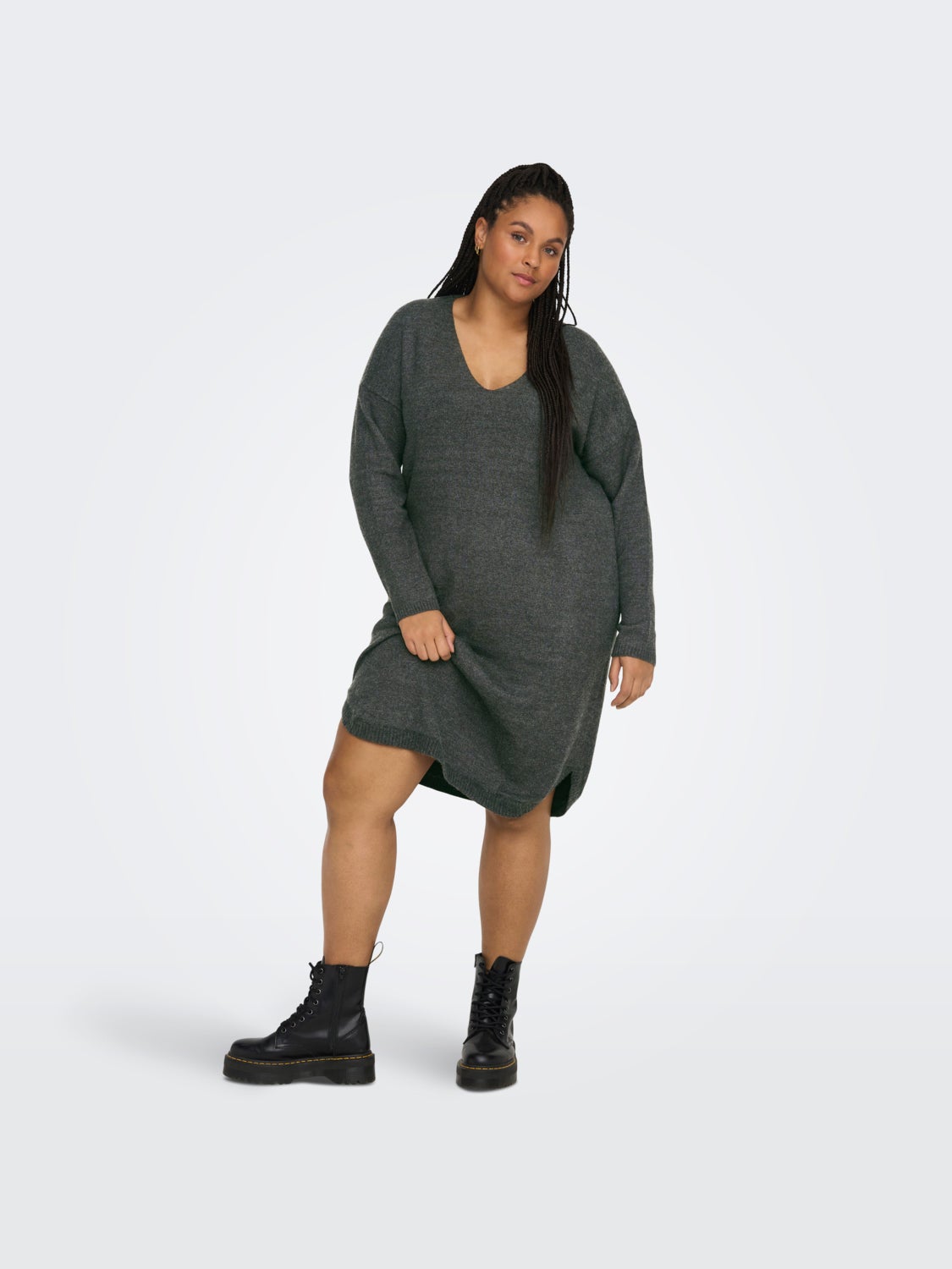 Curvy V-Neck Knitted Dress