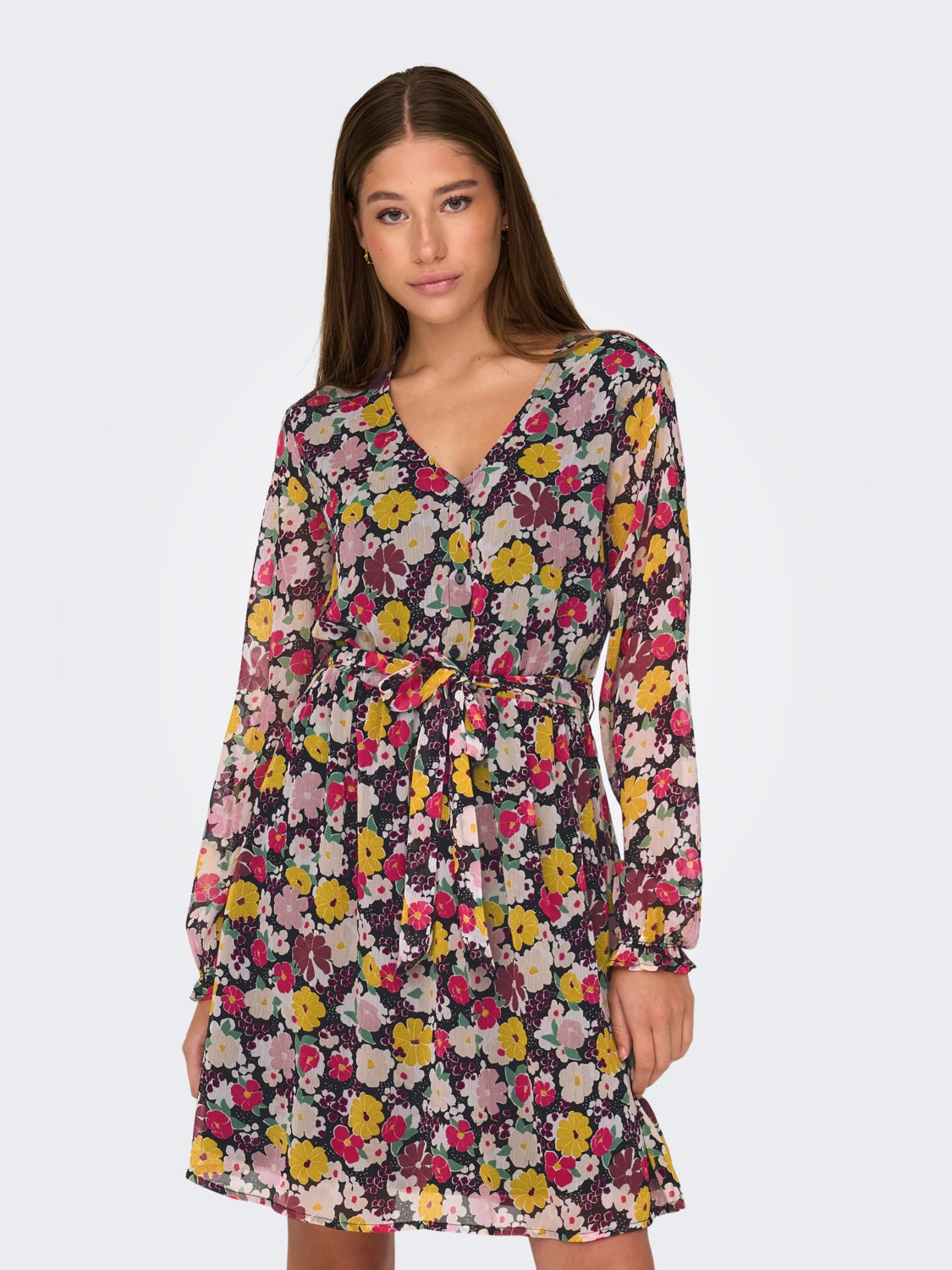 mini v-neck dress with print